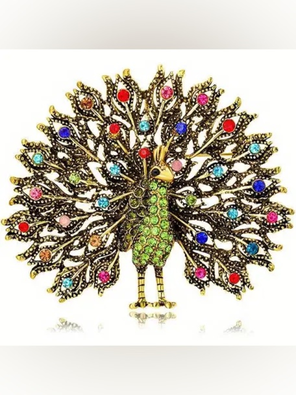 Elegant Multicolor Peacock Brooch - Green Body